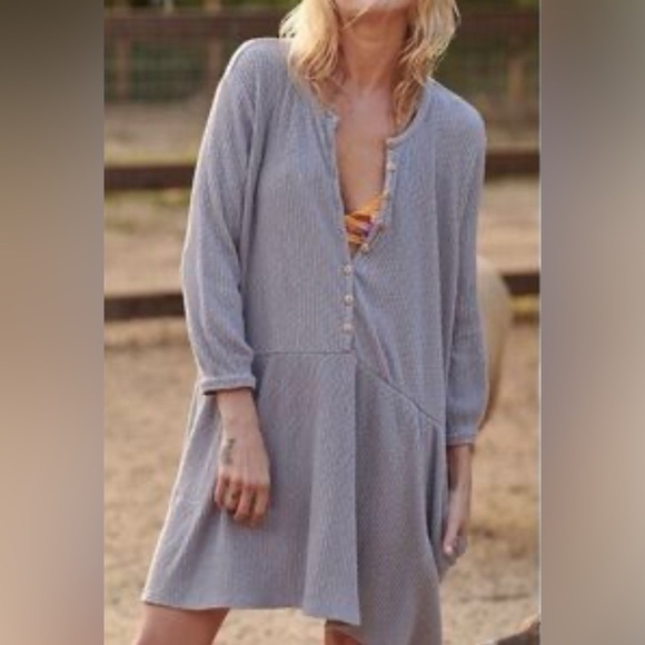 Free People Blossom Button Up Shirt Dress Ashblown Size Large - Picture 3 of 10